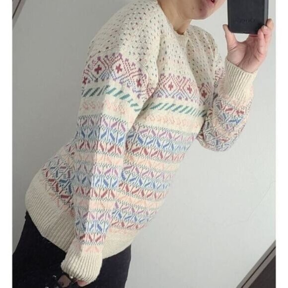 Vintage 80s Northern Isles Pastel Fair Isle Crewneck Sweater - Picture 3 of 14